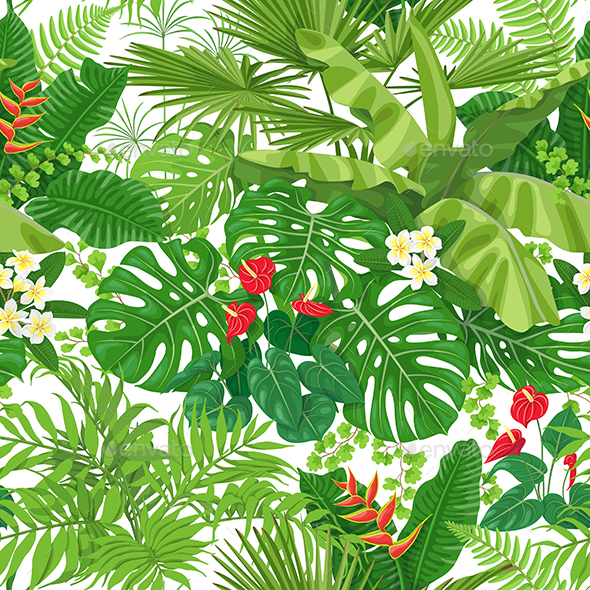 GraphicRiver Tropical Leaves and Flowers Pattern 21192004 GraphicRiver Tropical Leaves and Flowers Pattern 21192004