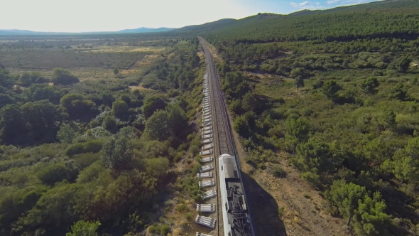 Aerial View of Train Running in the Country, Heading Forward