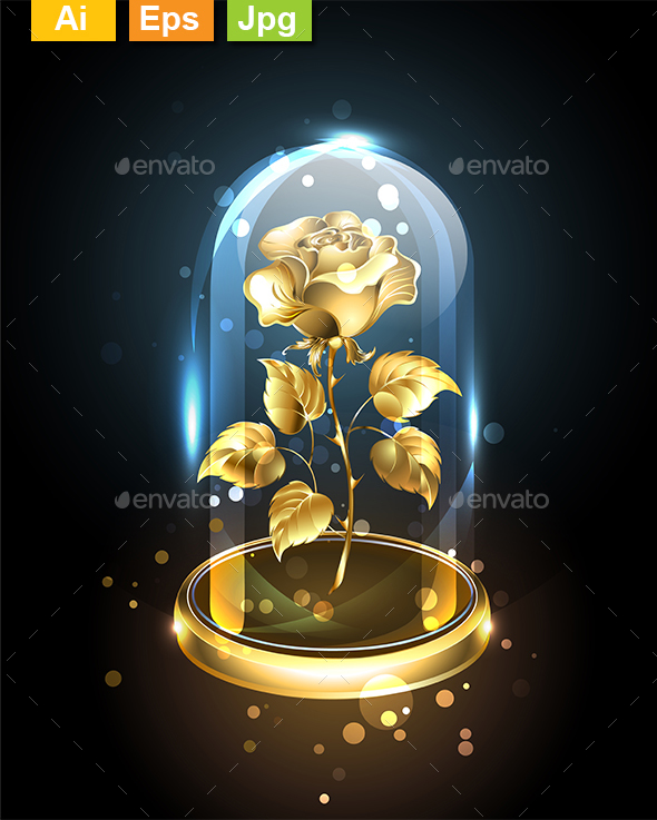 Gold Rose Under a Glass Dome - Man-made Objects Objects
