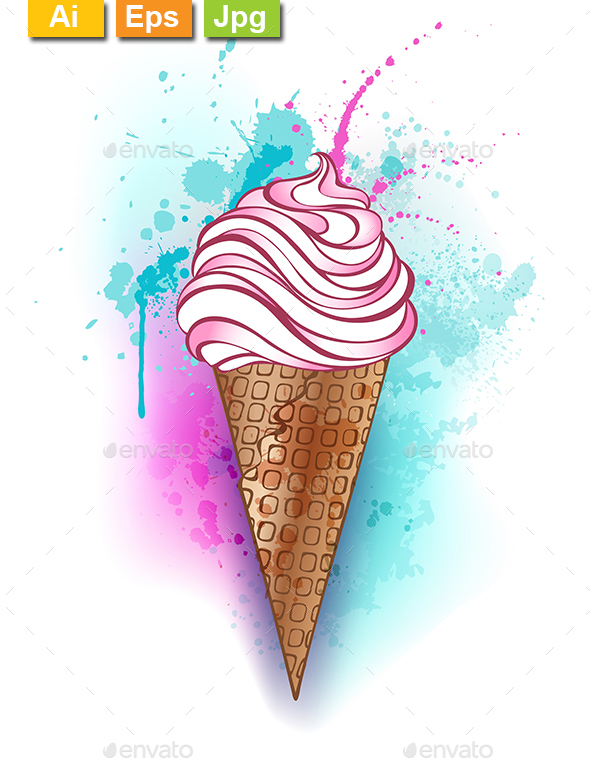 Ice Cream Painted Watercolor - Food Objects