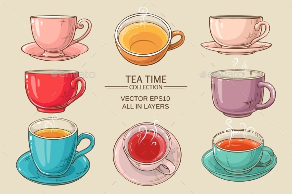 GraphicRiver Tea Cups Set Color 21194354 GraphicRiver Tea Cups Set Color 21194354