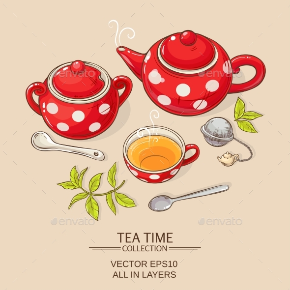 GraphicRiver Tea Set Red 21194356 GraphicRiver Tea Set Red 21194356