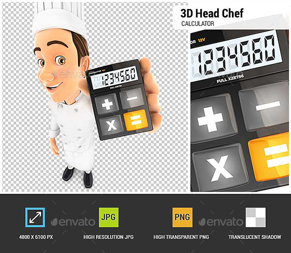 GraphicRiver 3D Head Chef Holding Calculator 21194366 GraphicRiver 3D Head Chef Holding Calculator 21194366