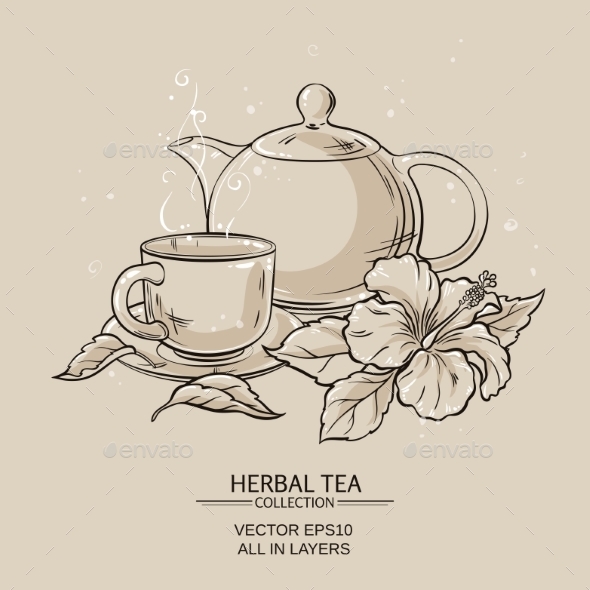 GraphicRiver Teapot with Cup and Hibiscus Flower 21194374 GraphicRiver Teapot with Cup and Hibiscus Flower 21194374