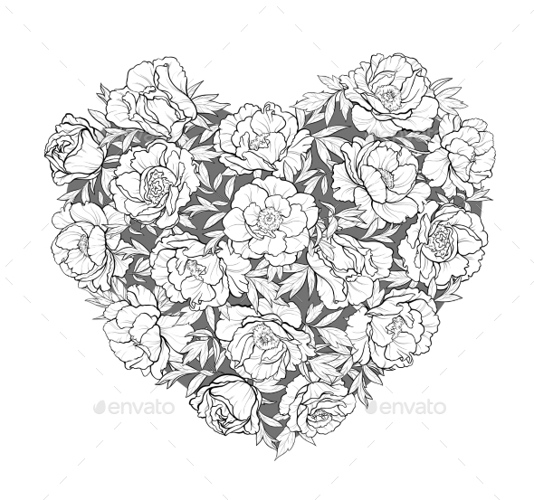 GraphicRiver Vector Heart of Peonies 21194378 GraphicRiver Vector Heart of Peonies 21194378