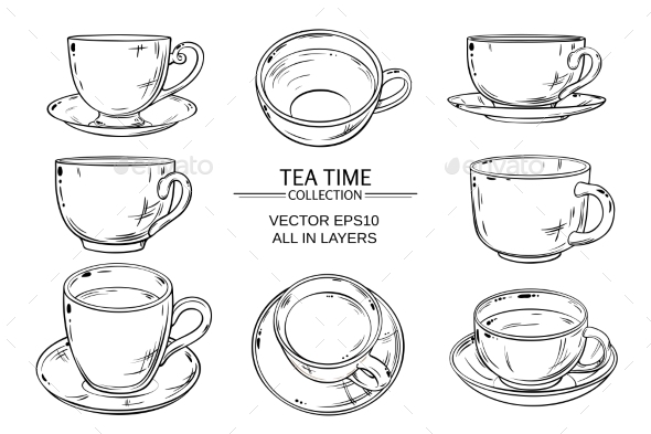 GraphicRiver Tea Cups Set 21194380 GraphicRiver Tea Cups Set 21194380