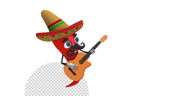Chili Pepper With Sombrero Playing A Guitar
