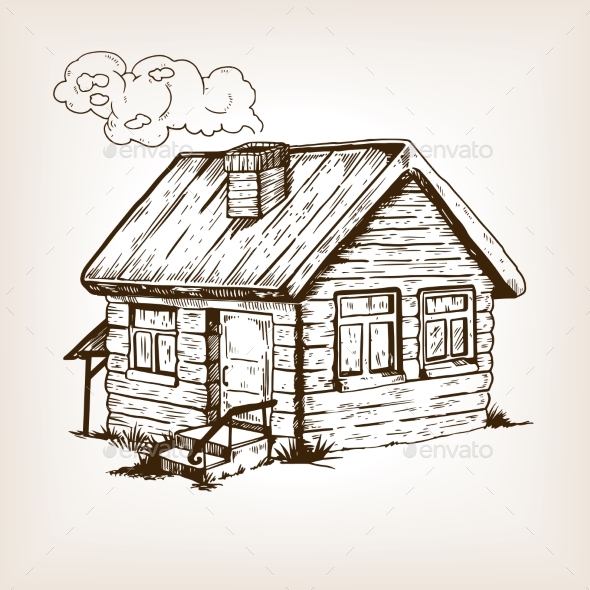 GraphicRiver Village House Engraving Vector Illustration 21195150