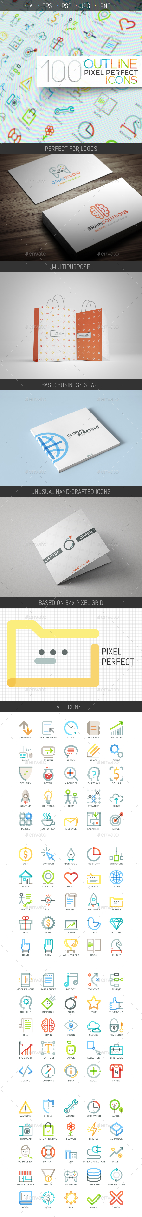 GraphicRiver 100 Outline Icons Pixel Perfect 21195438