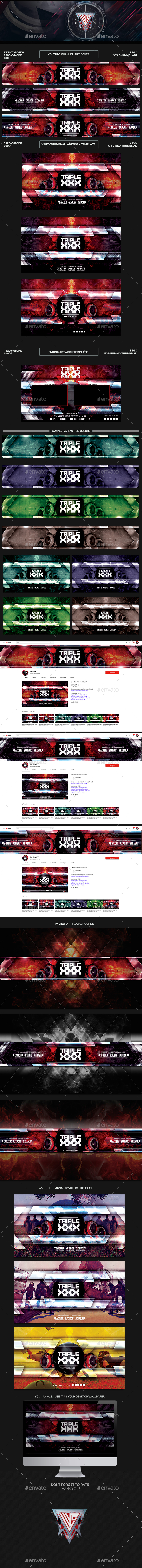 GraphicRiver Triple XXX Youtube Channel Art Video Thumbnail and Ending Video Template 21195799 GraphicRiver Triple XXX Youtube Channel Art Video Thumbnail and Ending Video Template 21195799