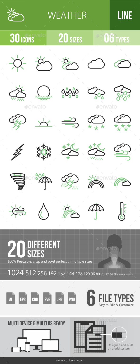 GraphicRiver 30 Weather Green & Black Line Icons 21186720 GraphicRiver 30 Weather Green & Black Line Icons 21186720