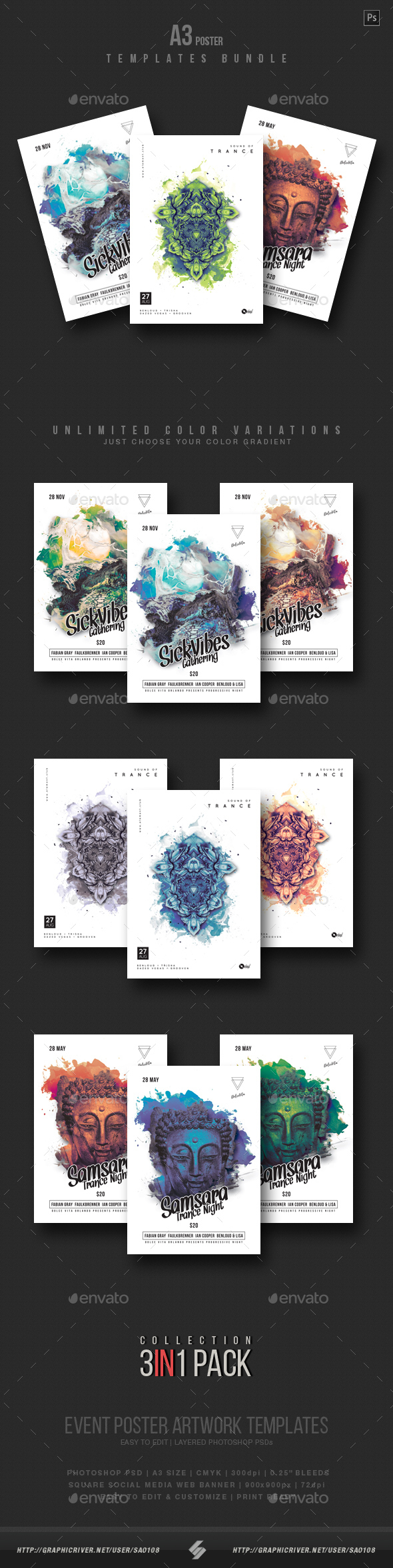 Creative Sound vol5 - Party Flyer Templates Bundle A3 - Clubs & Parties Events