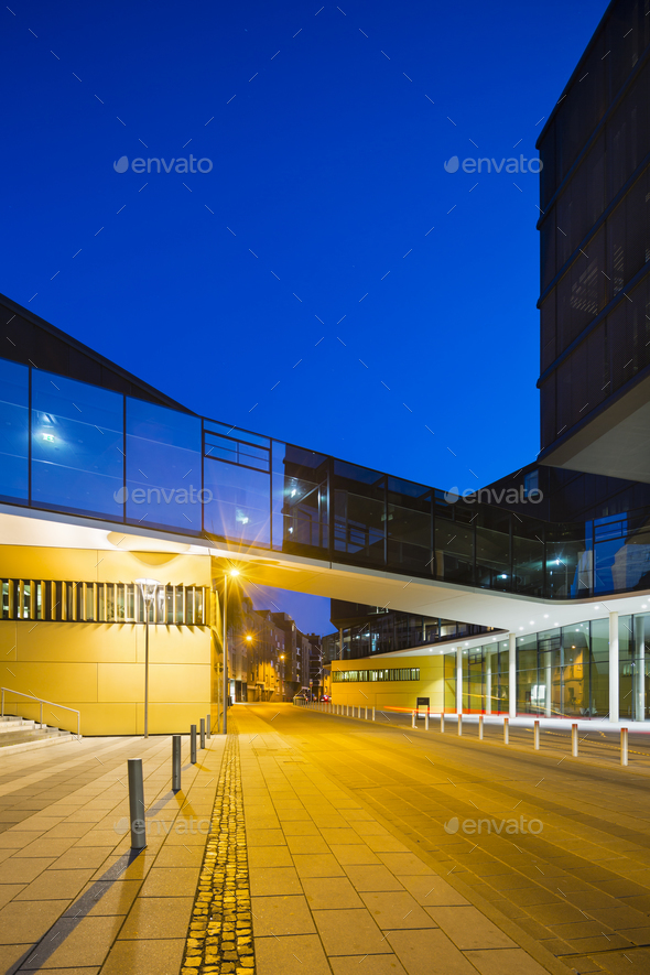 Modern Glass Bridge In Aachen, Germany At Night - Stock Photo - Images
