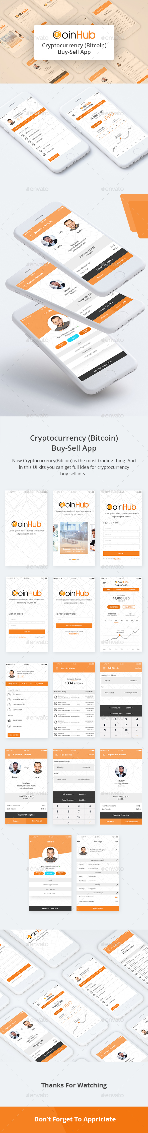 CoinHub - Cryptocurrency (Bitcoin) Buy-Sell App UI Kits - User Interfaces Web Elements