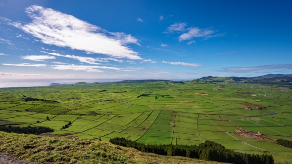 Agriculture in Terceira Panoramic, Azores in Saturated, Stock Footage