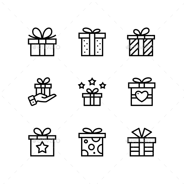 Gift, Present, Surprise Vector Simple Outline Icons for Web and Mobile Design Pack 1 in Web Icons