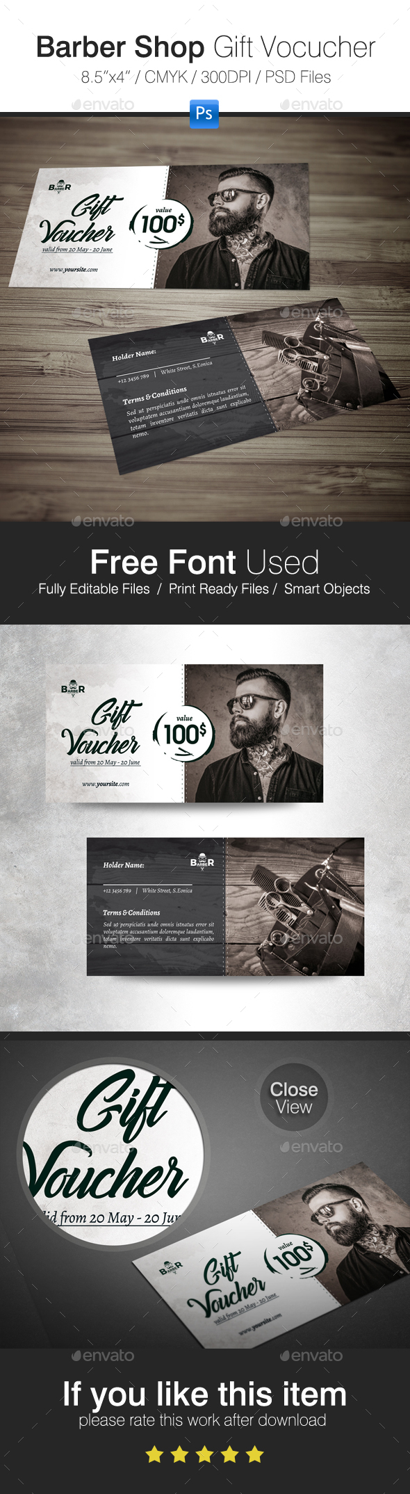 Barber Shop Gift Voucher - Cards & Invites Print Templates