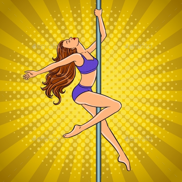 Girl Dancing on the Pole Pop Art Vector