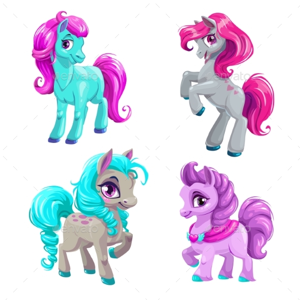 GraphicRiver Cartoon Little Horses Set 21198217 GraphicRiver Cartoon Little Horses Set 21198217