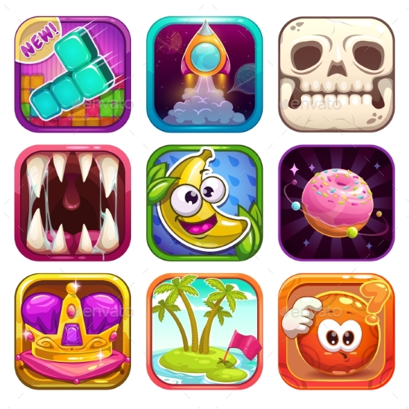 GraphicRiver Cartoon App Icons for Game Design 21198228 GraphicRiver Cartoon App Icons for Game Design 21198228
