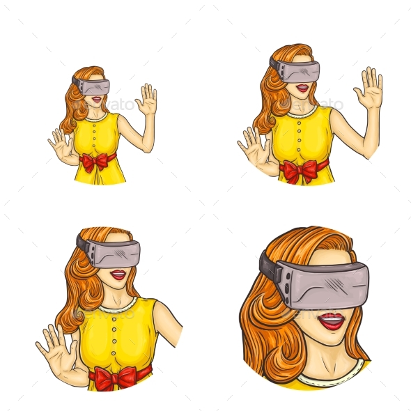 GraphicRiver Vector Girl Smiling in Virtual Reality Glasses 21198279