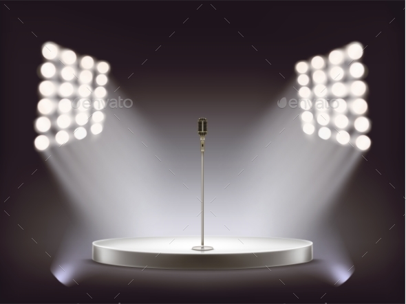GraphicRiver Vector Realistic Microphone on Empty Round Stage 21198292