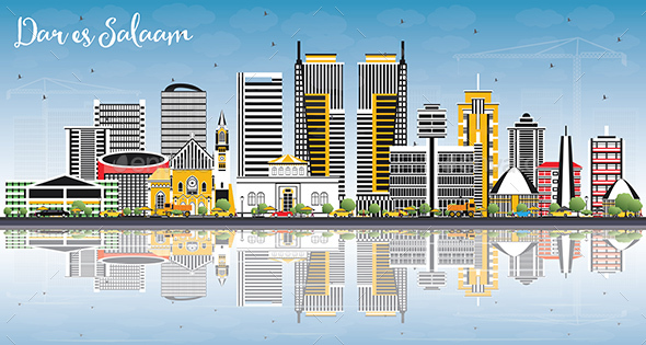 GraphicRiver Dar Es Salaam Tanzania Skyline with Color Buildings Blue Sky and Reflections 21199752 GraphicRiver Dar Es Salaam Tanzania Skyline with Color Buildings Blue Sky and Reflections 21199752