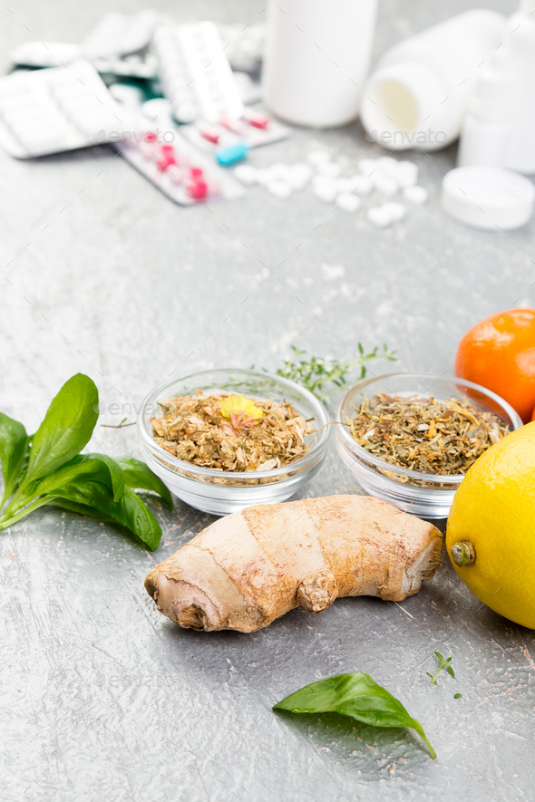 Natural medicine vs conventional medicine concept. - Stock Photo - Images