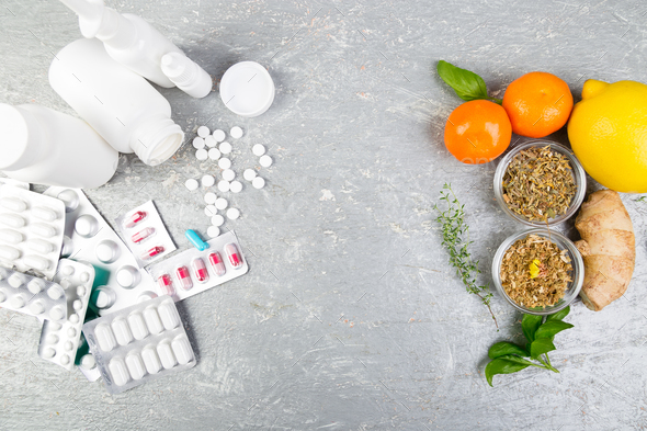 Natural medicine vs conventional medicine concept. - Stock Photo - Images