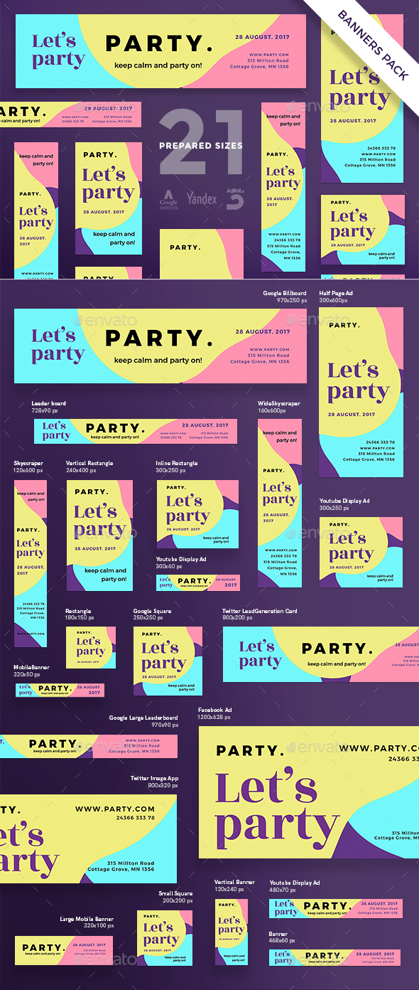 Color Party Banner Pack - Banners & Ads Web Elements