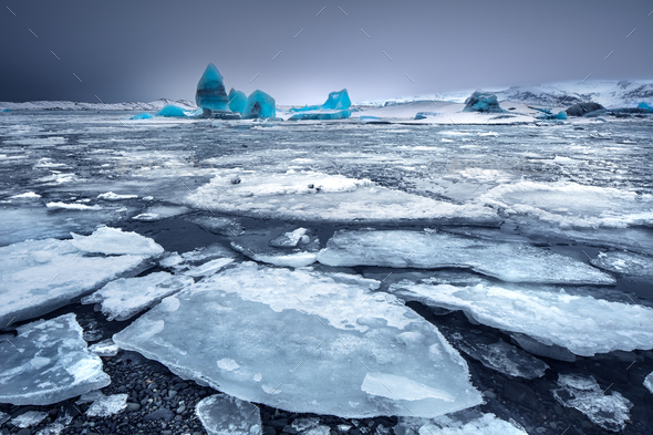 Glacial lake with icebergs - Stock Photo - Images