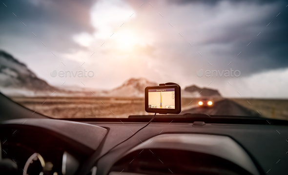GPS navigator in the car - Stock Photo - Images