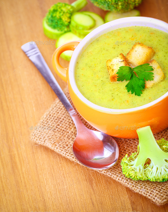 Delicious broccoli and zucchini soup - Stock Photo - Images