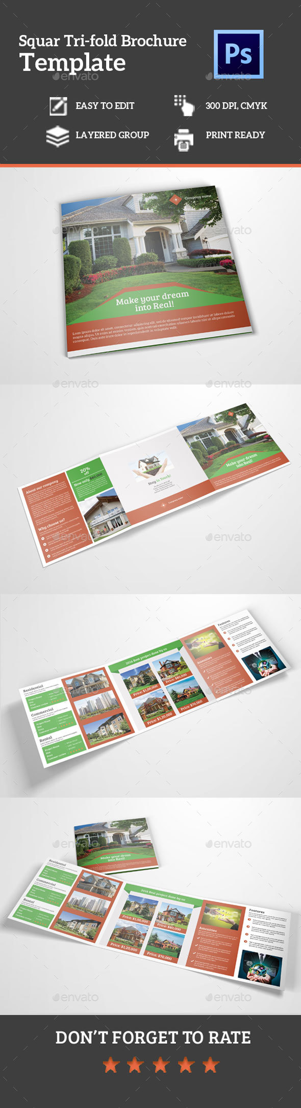 Square Tri-Fold Real Estate Brochure - Corporate Brochures