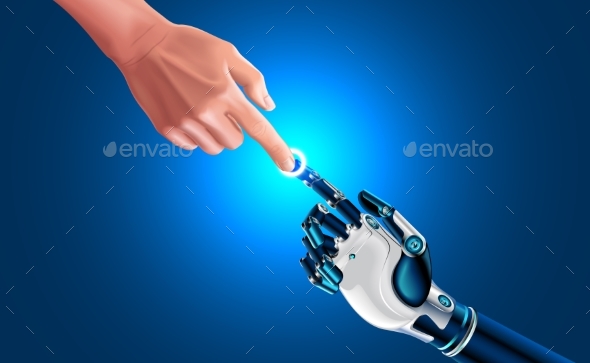 Artificial Robot Hand Touch Human Hand - Miscellaneous Conceptual