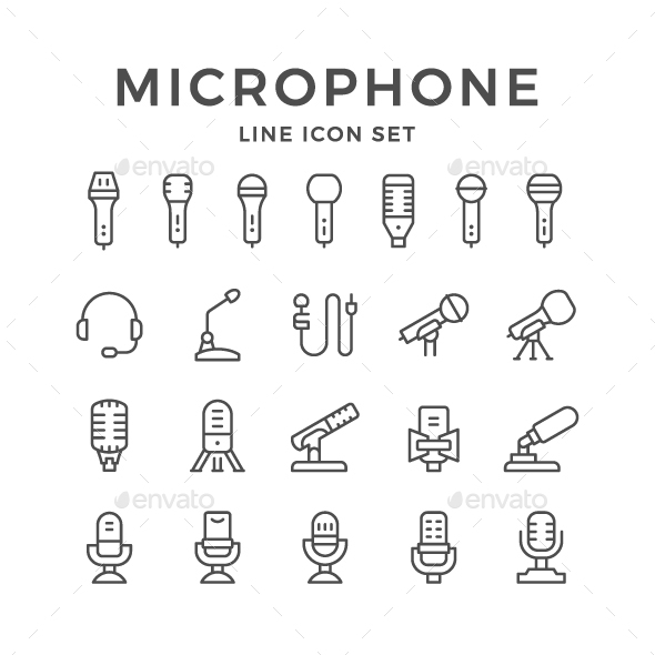 Set Line Icons of Microphone - Man-made objects Objects