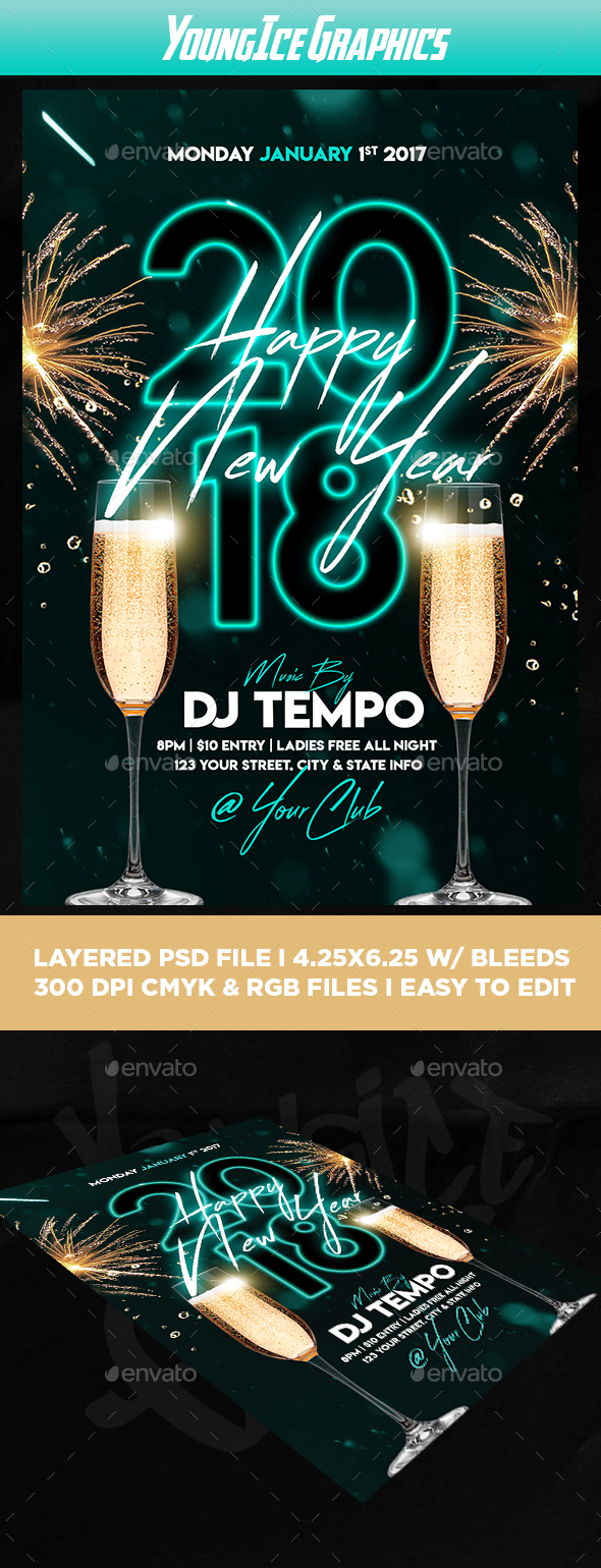Happy New Year Flyer Template - Clubs & Parties Events