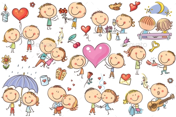 GraphicRiver Happy Cartoon Couples in Love Valentine's Day Set 21203330