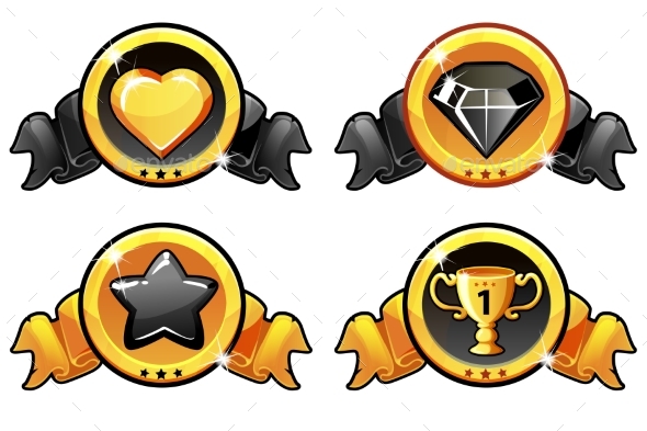 Gold and Black Icon Design for Game, UI Vector - Objects Vectors