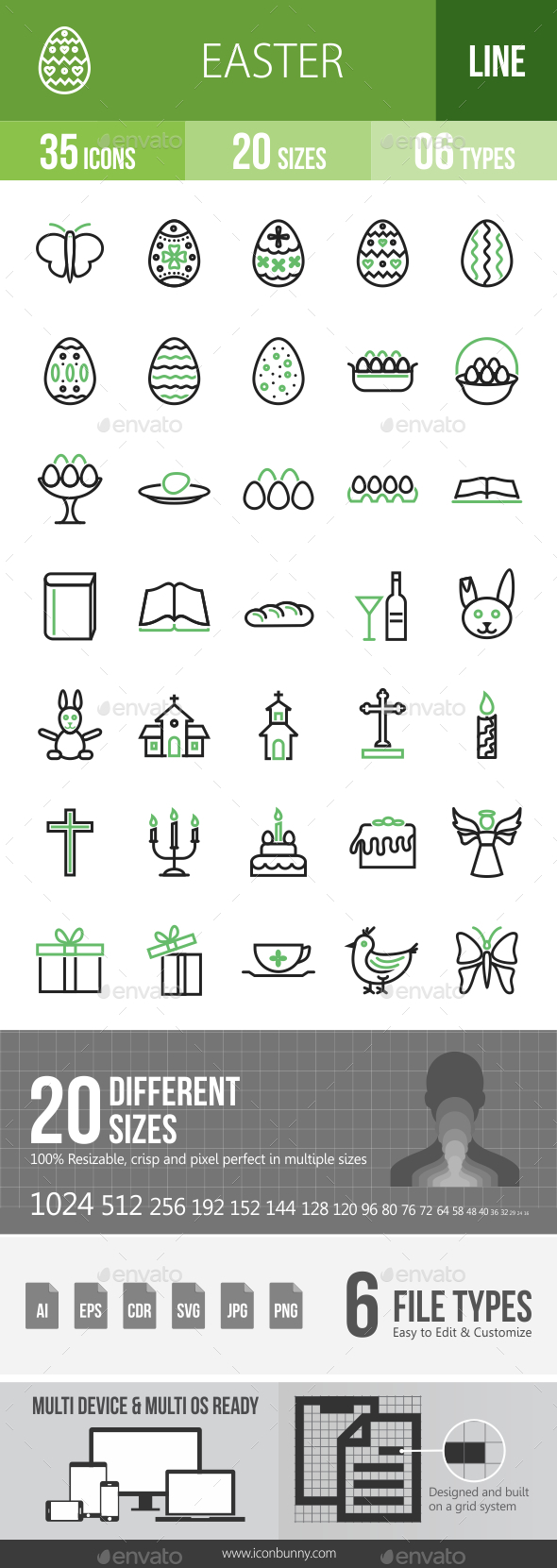 35 Easter Green & BlackLine Icons - Icons