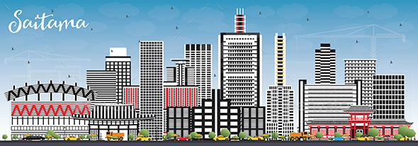 GraphicRiver Saitama Japan City Skyline with Color Buildings and Blue Sky 21203841