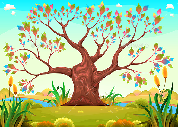 GraphicRiver Happy Tree in the Countryside 21203991 GraphicRiver Happy Tree in the Countryside 21203991