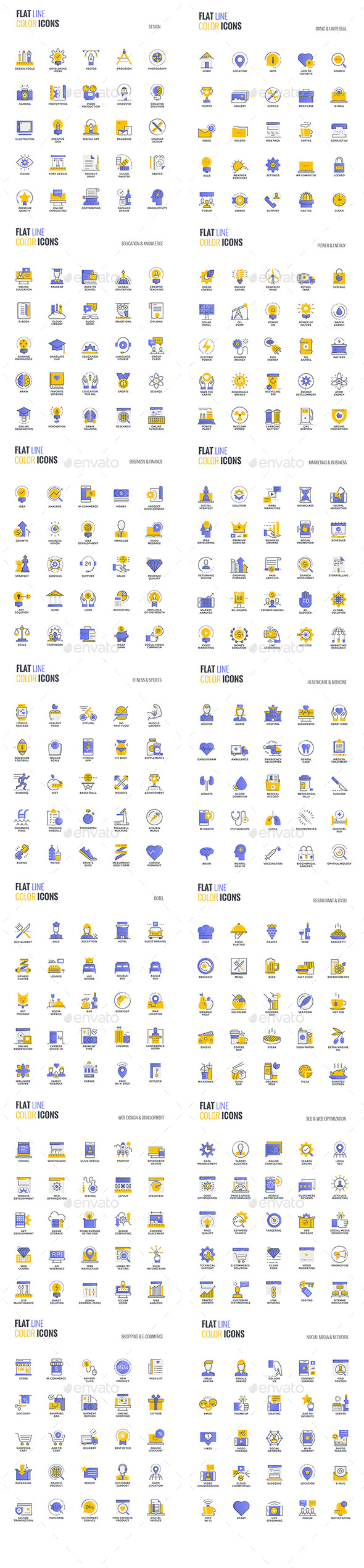 Set of Flat Line Smooth Gradient Colour Icons - Icons