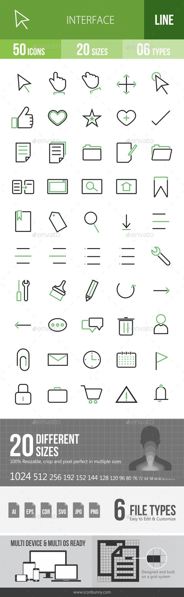 50 Interface Green & Black Line Icons - Icons