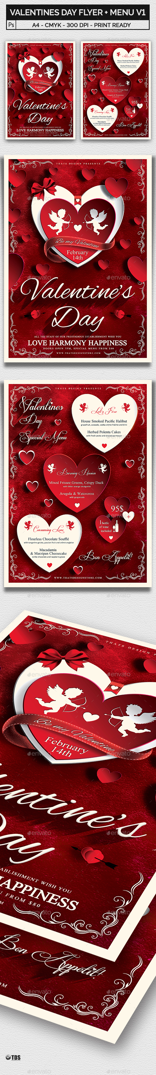Valentines Day Flyer + Menu Bundle V1 - Holidays Events