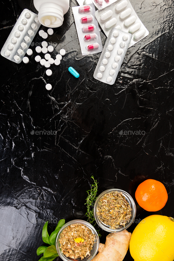 Natural medicine vs conventional medicine concept. - Stock Photo - Images