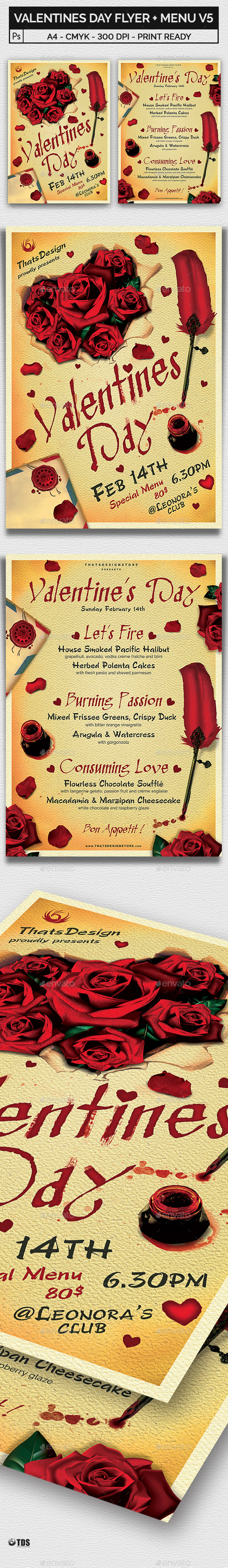 Valentines Day Flyer + Menu Bundle V5 - Holidays Events