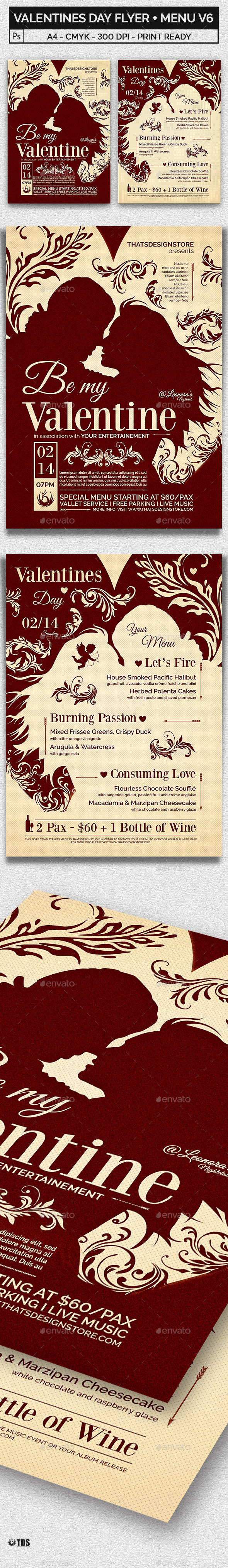 Valentines Day Flyer + Menu Bundle V6 - Holidays Events