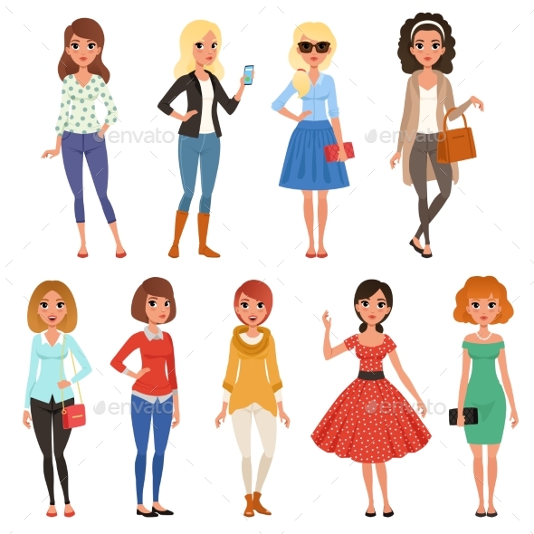 GraphicRiver Set of Attractive Girls in Fashionable Casual 21205105