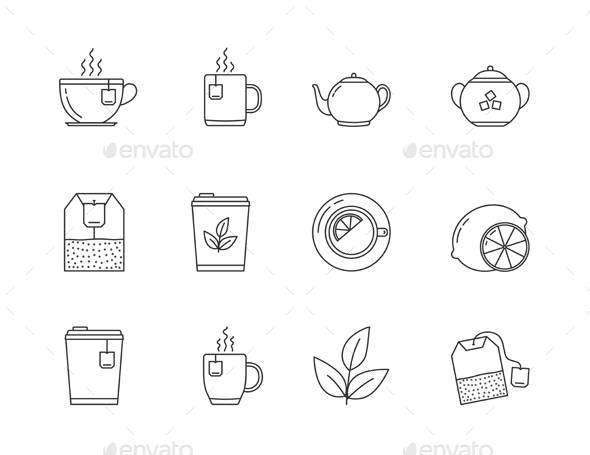 Tea Line Icons - Food Objects